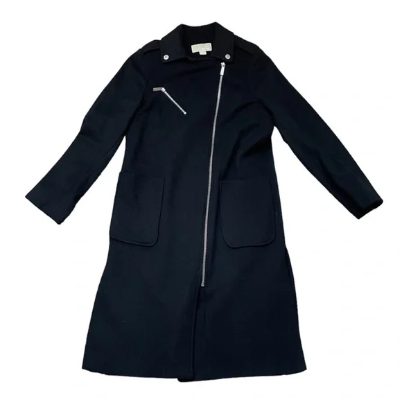 NWT Michael Kors Zipper Asymmetrical Wool Blend Large Long Coat (size 12)